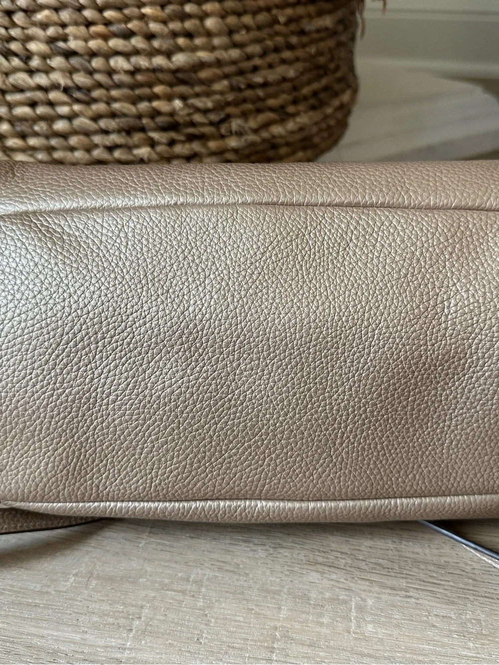 Coach Ally Metallic Tan/Gold Pebbled Leather Carryall Bag w/silver hardware